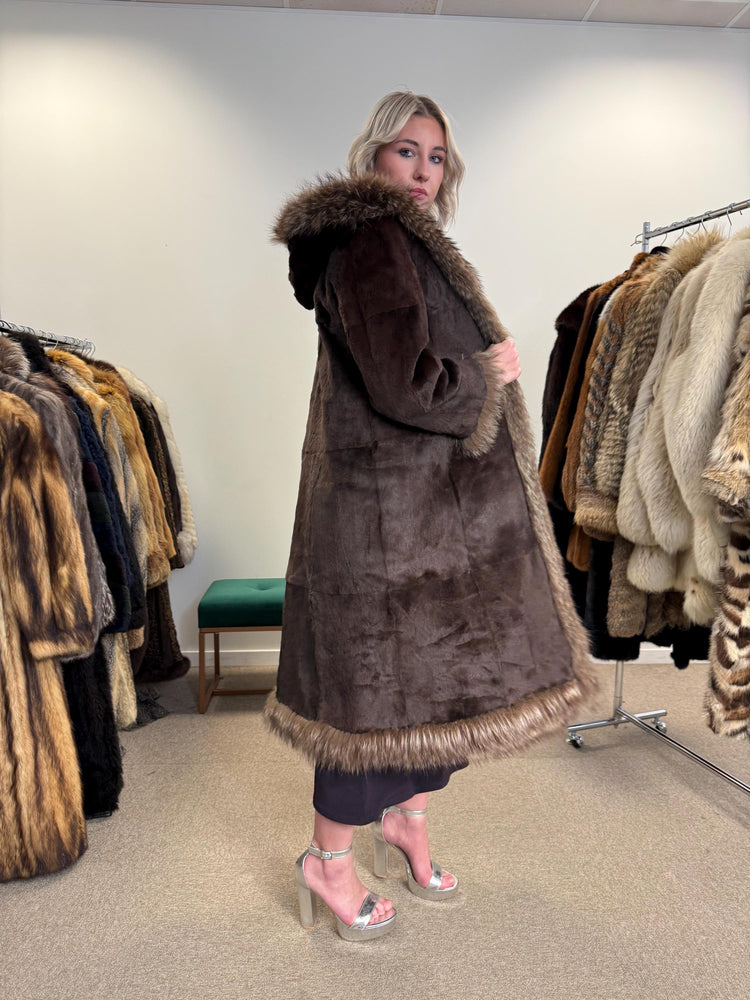 Sheared Beaver with Raccoon Coat, Small Size, Brown Fur Coat, Fur Coat Women, Beaver Fur, Raccoon Coat, Real Fur, Vintage Fur Coat, Raccoon