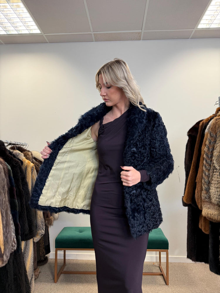 Curly Sheep Fur Jacket, Small Size, Dyed Blue Fur Jacket, Sheep Jacket, Real Fur Coat, Vintage Fur Jacket, Women's Fur Coat, Blue Fur Jacket