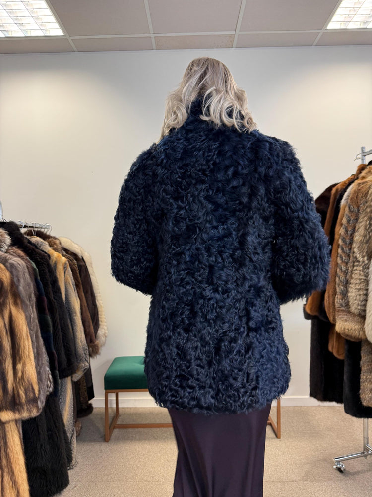 Curly Sheep Fur Jacket, Small Size, Dyed Blue Fur Jacket, Sheep Jacket, Real Fur Coat, Vintage Fur Jacket, Women's Fur Coat, Blue Fur Jacket