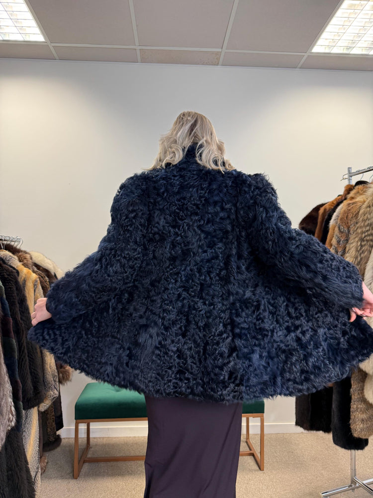 Curly Sheep Fur Jacket, Small Size, Dyed Blue Fur Jacket, Sheep Jacket, Real Fur Coat, Vintage Fur Jacket, Women's Fur Coat, Blue Fur Jacket