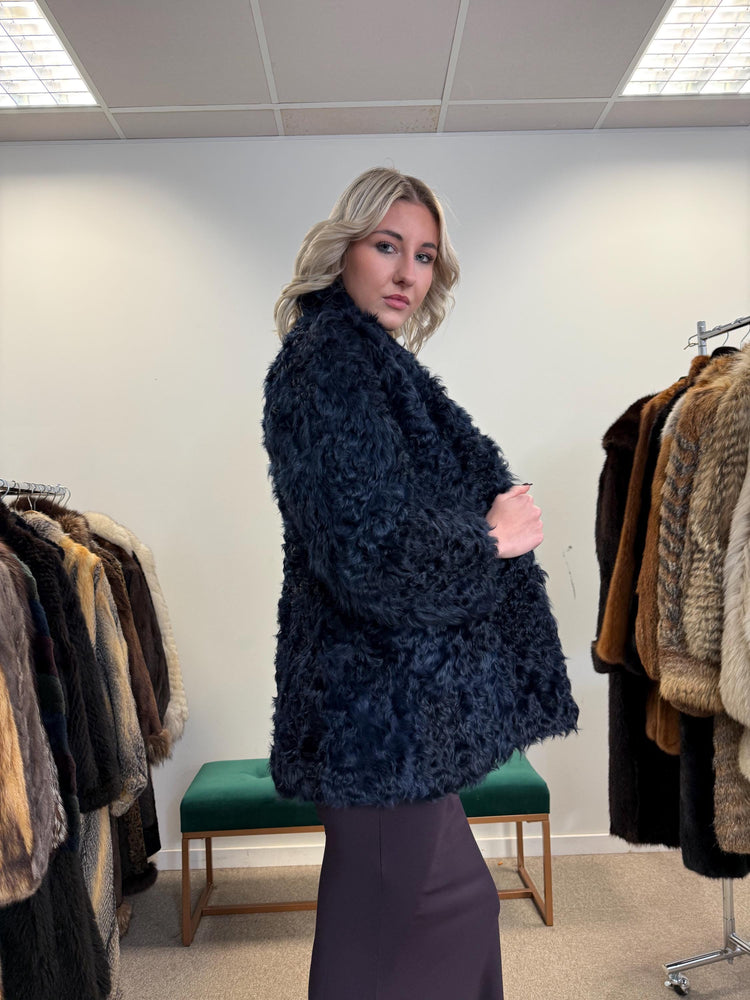 Curly Sheep Fur Jacket, Small Size, Dyed Blue Fur Jacket, Sheep Jacket, Real Fur Coat, Vintage Fur Jacket, Women's Fur Coat, Blue Fur Jacket