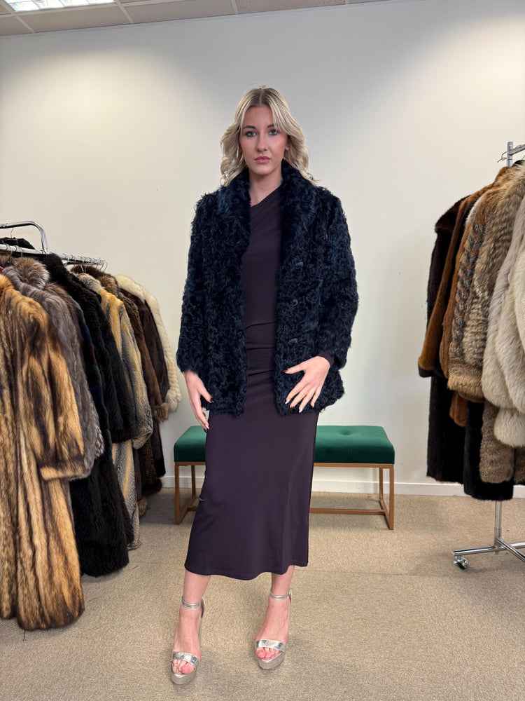 Curly Sheep Fur Jacket, Small Size, Dyed Blue Fur Jacket, Sheep Jacket, Real Fur Coat, Vintage Fur Jacket, Women's Fur Coat, Blue Fur Jacket