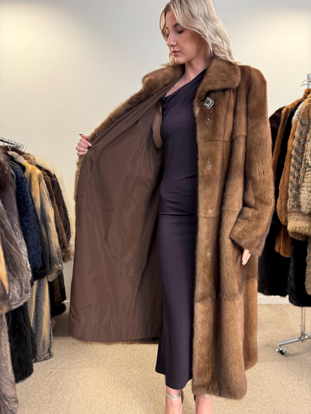 Pastel Mink Fur Coat, L/XL Size, Women's Fur Coat, Italian Skin Fur Coat, Light & Luxury Fur Coat, Full-Length Mink Coat, Pastel Mink Fur