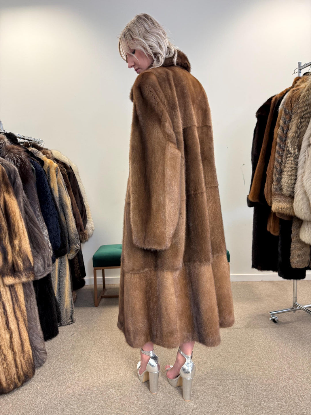 Pastel Mink Fur Coat, L/XL Size, Women's Fur Coat, Italian Skin Fur Coat, Light & Luxury Fur Coat, Full-Length Mink Coat, Pastel Mink Fur