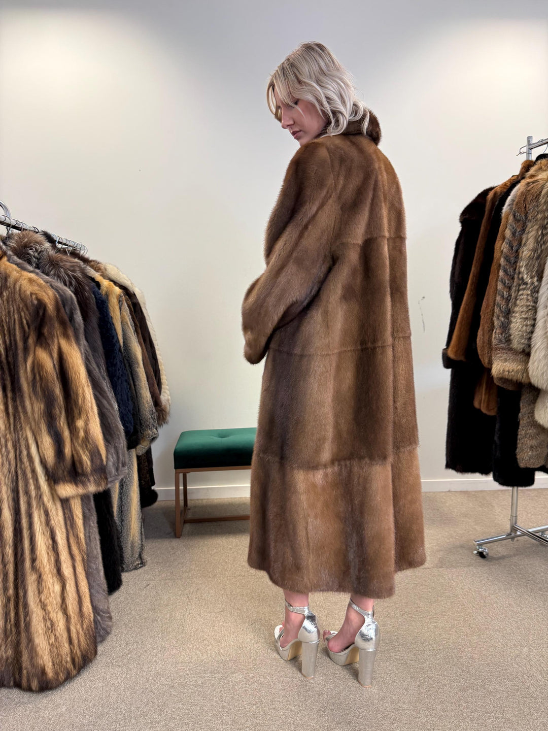 Pastel Mink Fur Coat, L/XL Size, Women's Fur Coat, Italian Skin Fur Coat, Light & Luxury Fur Coat, Full-Length Mink Coat, Pastel Mink Fur