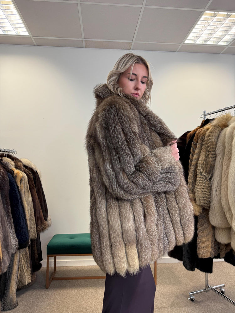 Crystal Fox Fur Jacket, Medium Size, Real Crystal Fox Fur, Fluffy Fur Coat, Fox Fur Coat, Real Fox Fur, Real Fur Coat, Grey Fox Fur Coat