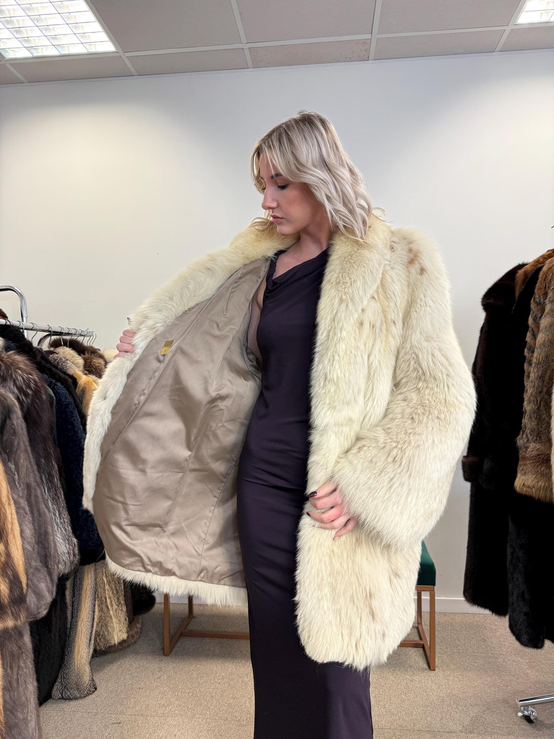 Lynx and Fox Fur Coat, XL Size, White Fox Fur Coat, Lynx Fox Coat, Lynx Fur Coat, Vintage Fur Coat, Women's Fur Coat, Luxurious Fur Coat