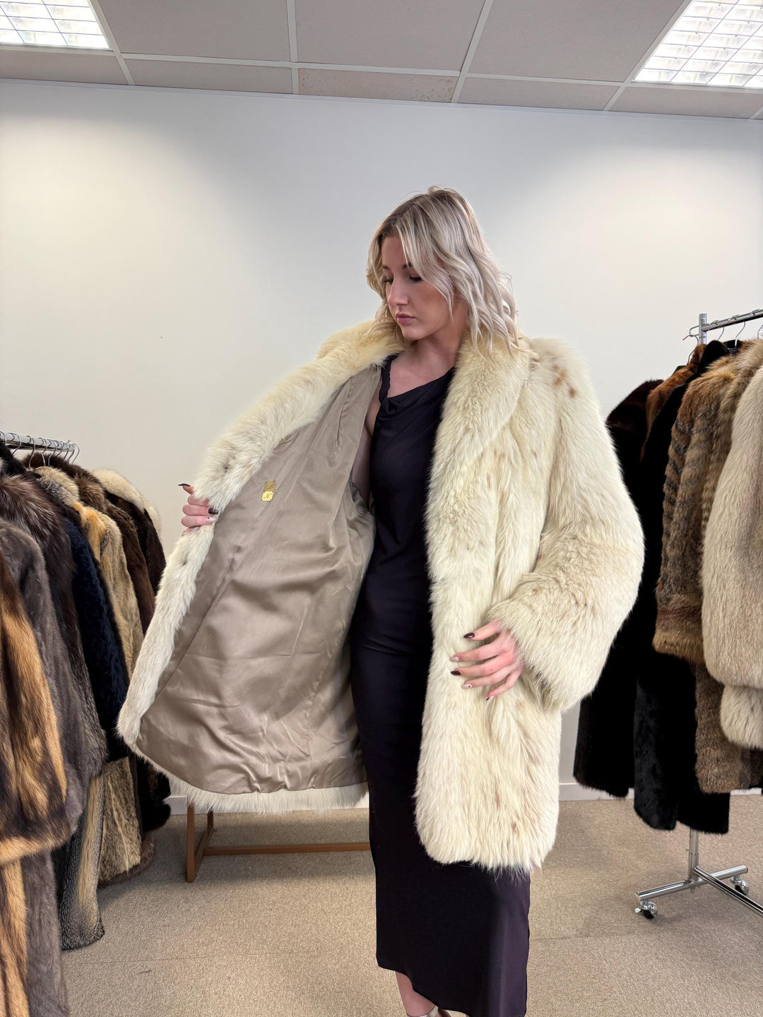 Lynx and Fox Fur Coat, XL Size, White Fox Fur Coat, Lynx Fox Coat, Lynx Fur Coat, Vintage Fur Coat, Women's Fur Coat, Luxurious Fur Coat