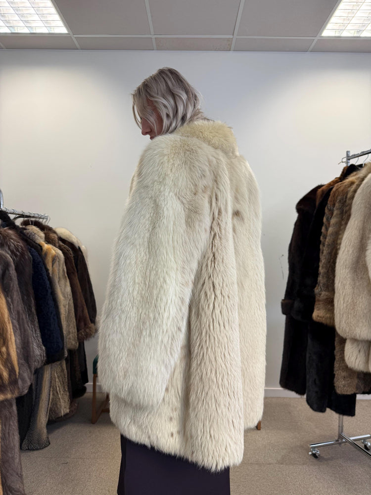 Lynx and Fox Fur Coat, XL Size, White Fox Fur Coat, Lynx Fox Coat, Lynx Fur Coat, Vintage Fur Coat, Women's Fur Coat, Luxurious Fur Coat