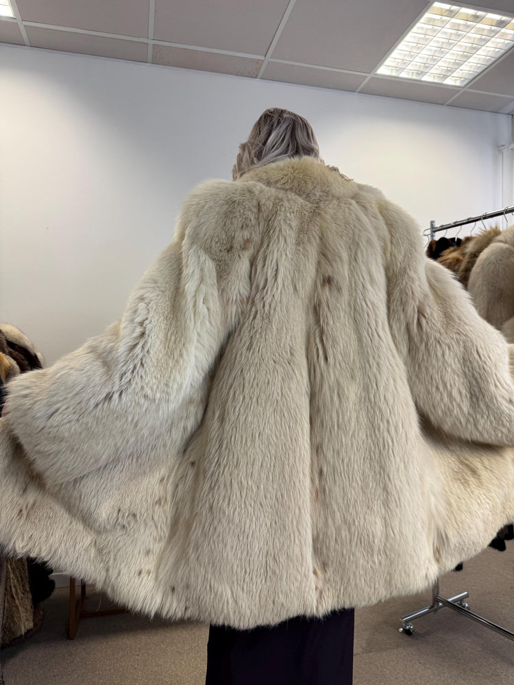 Lynx and Fox Fur Coat, XL Size, White Fox Fur Coat, Lynx Fox Coat, Lynx Fur Coat, Vintage Fur Coat, Women's Fur Coat, Luxurious Fur Coat