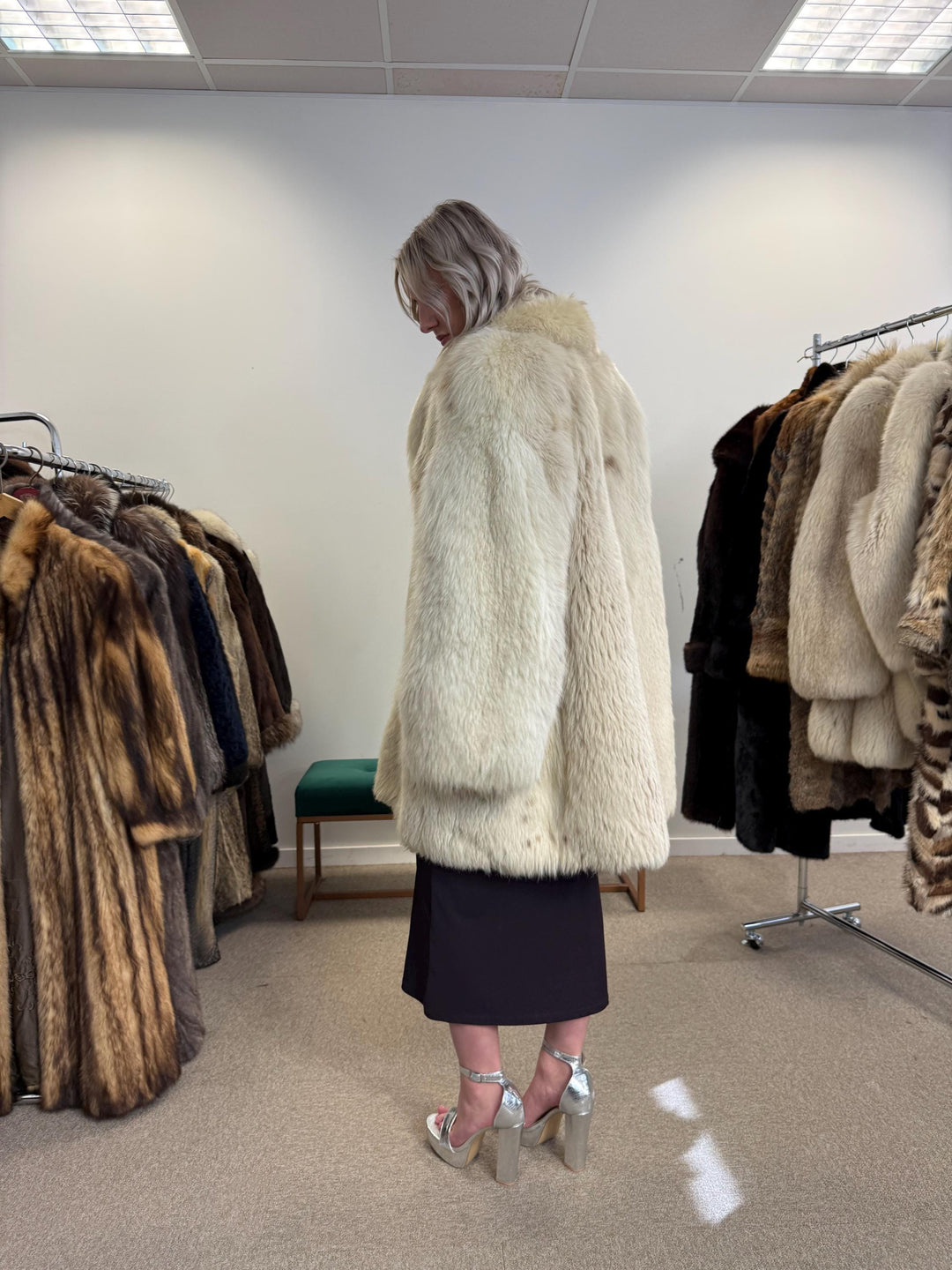 Lynx and Fox Fur Coat, XL Size, White Fox Fur Coat, Lynx Fox Coat, Lynx Fur Coat, Vintage Fur Coat, Women's Fur Coat, Luxurious Fur Coat