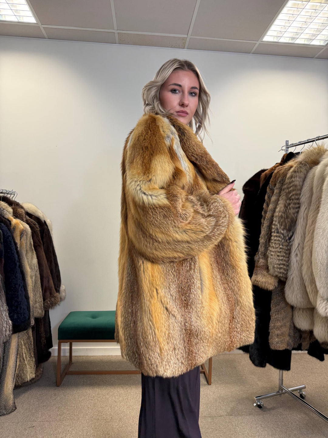 Vintage Red Fox Fur Jacket, Luxuriously Soft, Warm, Large Size