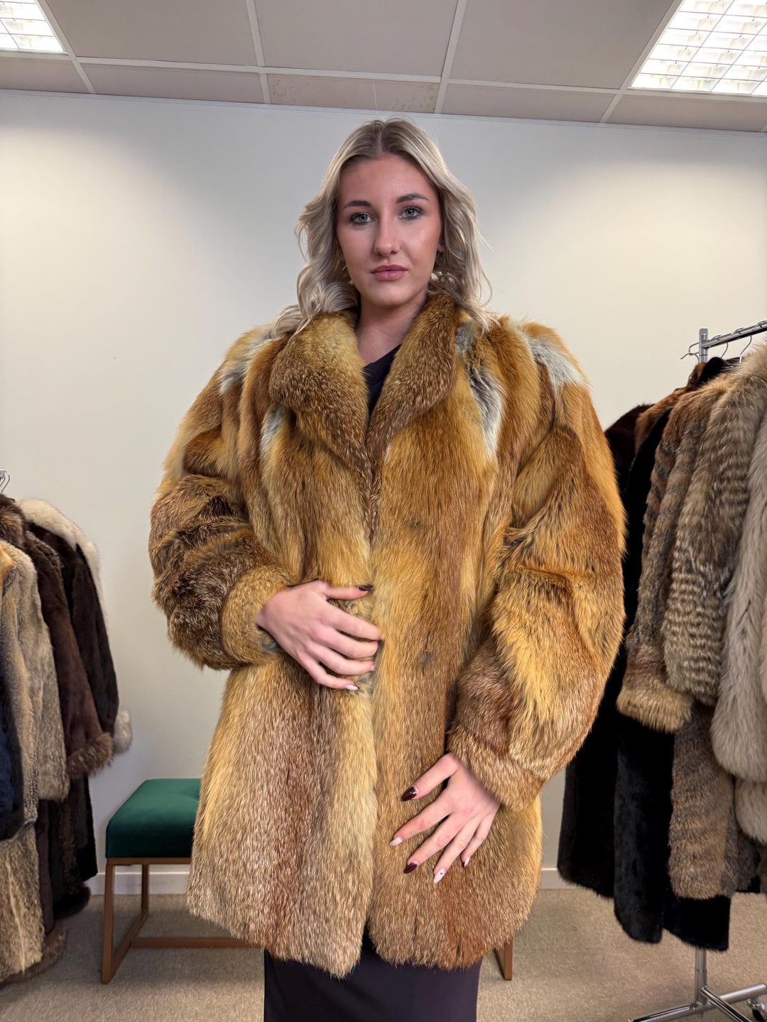 Vintage Red Fox Fur Jacket, Luxuriously Soft, Warm, Large Size