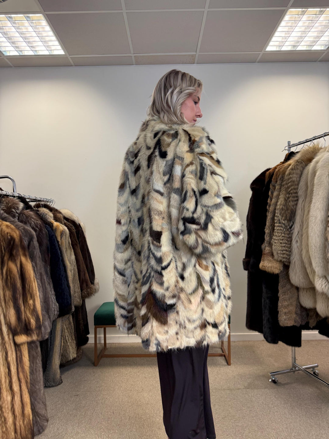 Mink Pieces Coat, Colorful Mink Coat, Medium Size, Women's Fur Coat, Real Mink Coat, Mink Coat, Dyed Mink Fur Coat, Vintage Fur Coat