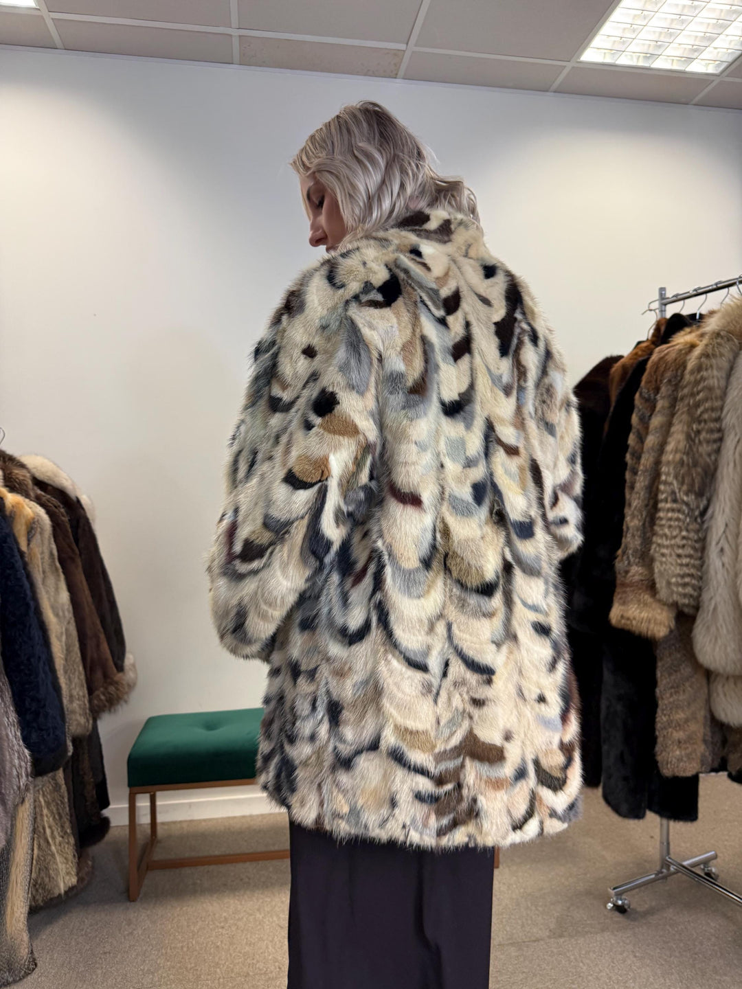 Mink Pieces Coat, Colorful Mink Coat, Medium Size, Women's Fur Coat, Real Mink Coat, Mink Coat, Dyed Mink Fur Coat, Vintage Fur Coat