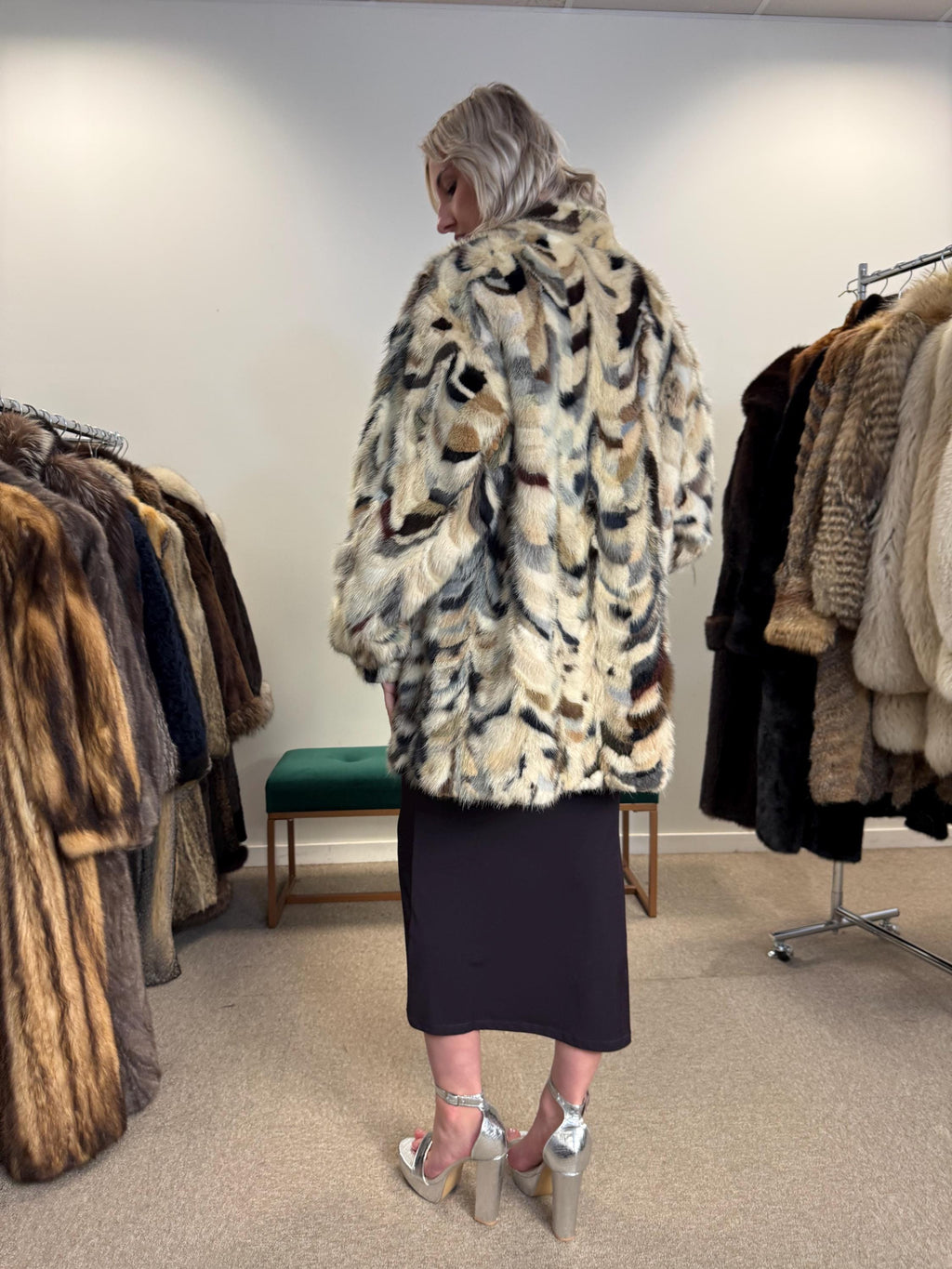Mink Pieces Coat, Colorful Mink Coat, Medium Size, Women's Fur Coat, Real Mink Coat, Mink Coat, Dyed Mink Fur Coat, Vintage Fur Coat