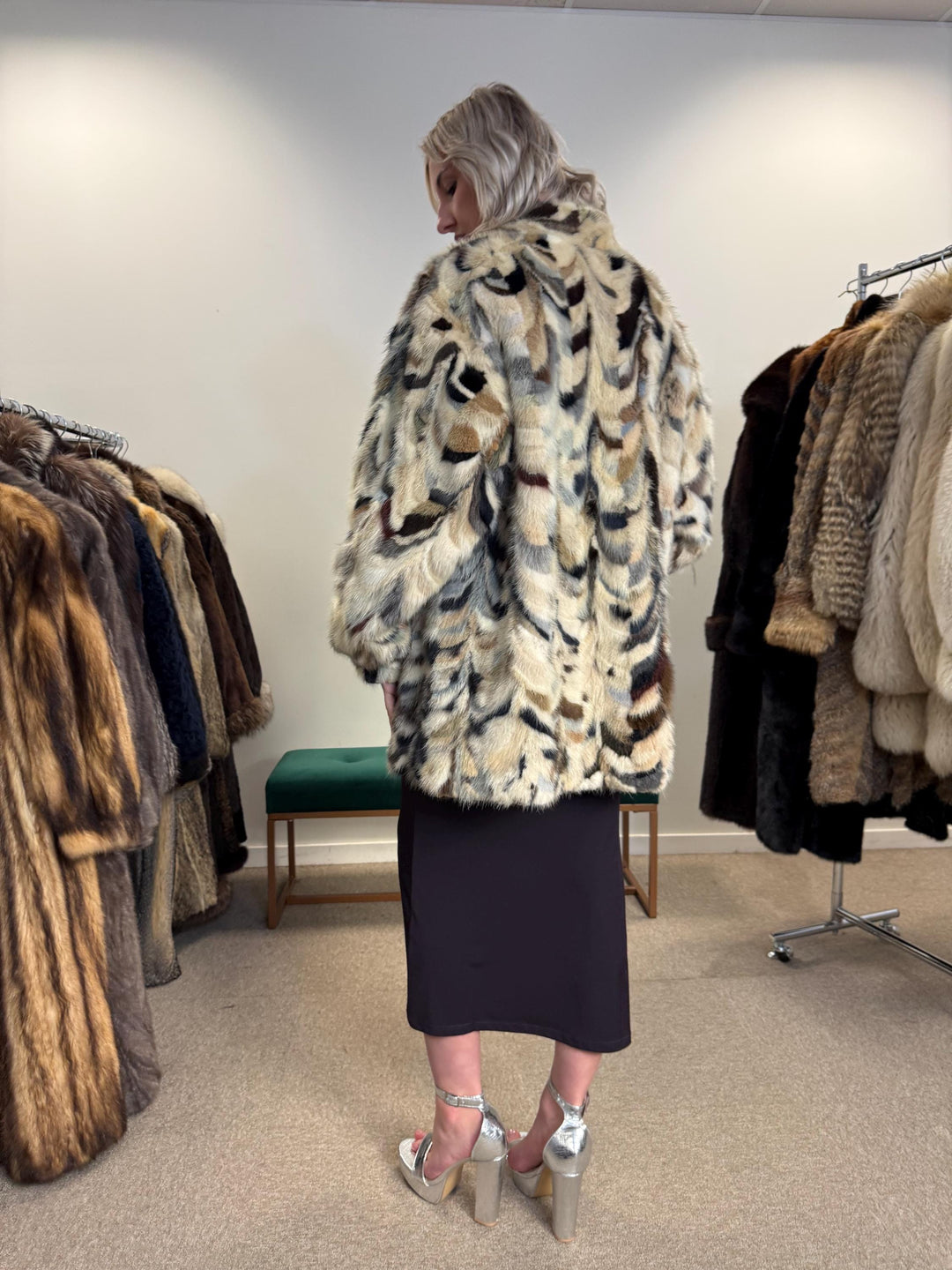 Mink Pieces Coat, Colorful Mink Coat, Medium Size, Women's Fur Coat, Real Mink Coat, Mink Coat, Dyed Mink Fur Coat, Vintage Fur Coat