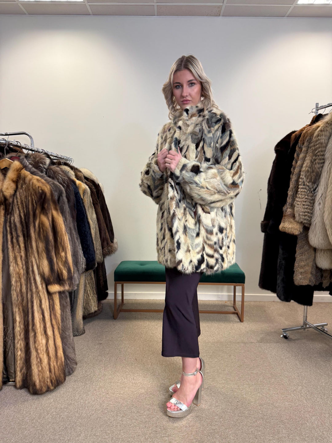 Mink Pieces Coat, Colorful Mink Coat, Medium Size, Women's Fur Coat, Real Mink Coat, Mink Coat, Dyed Mink Fur Coat, Vintage Fur Coat