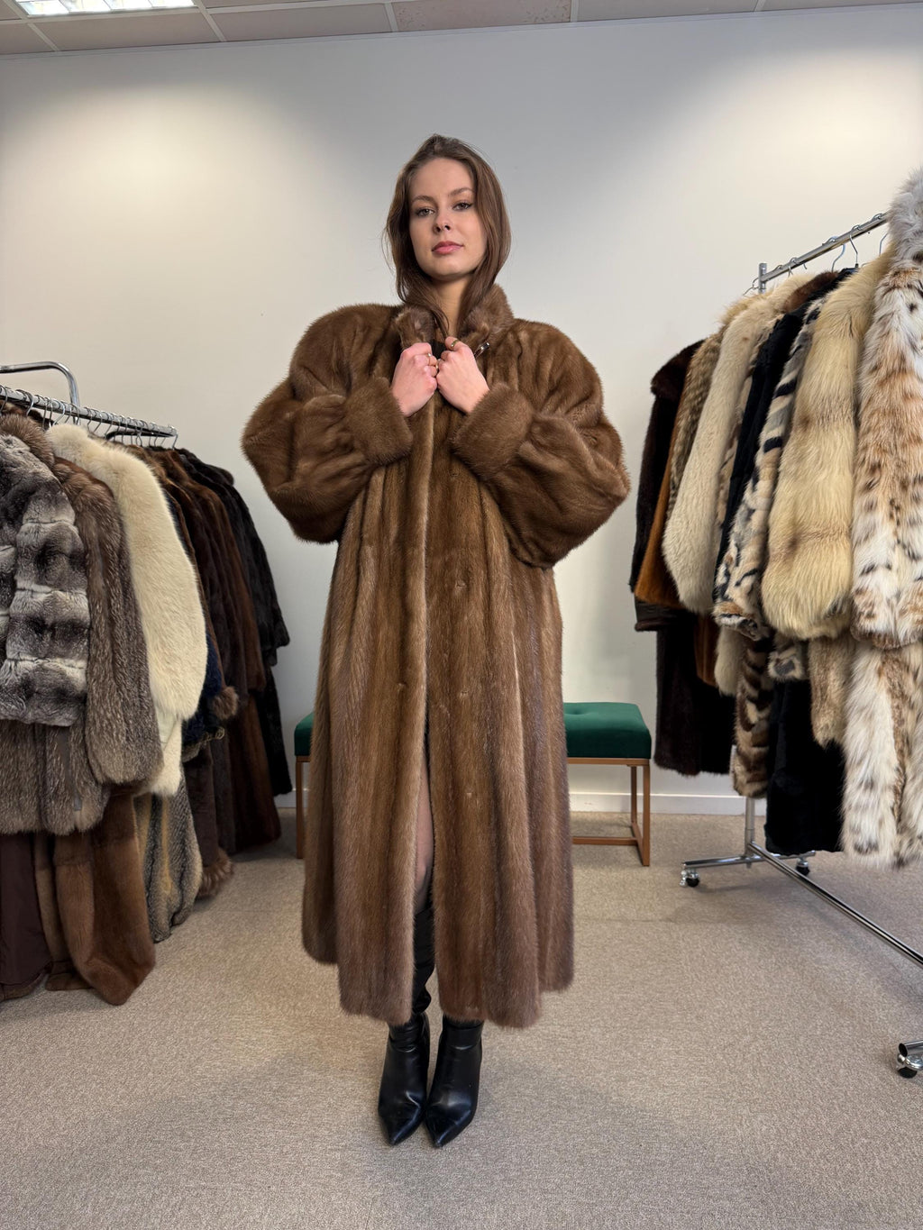 Long Pastel Mink Fur Coat, XL Size, Women's Fur Coat, Full-Length Mink Coat, Pastel Mink, Real Fur, Pastel Mink Coat, Light Luxury Fur Coat