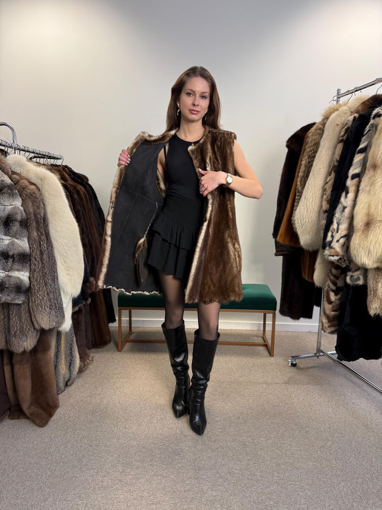Luxury Mink Vest, XL Size, Mink Leather Vest, Real Fur Vest, Brown Mink Fur, Vintage Fur Vest, Real Mink Vest, Thick Mink Fur Vest, Mink Fur