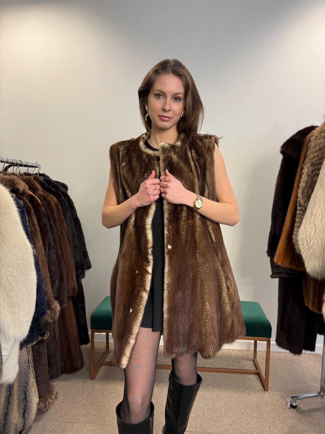 Luxury Mink Vest, XL Size, Mink Leather Vest, Real Fur Vest, Brown Mink Fur, Vintage Fur Vest, Real Mink Vest, Thick Mink Fur Vest, Mink Fur