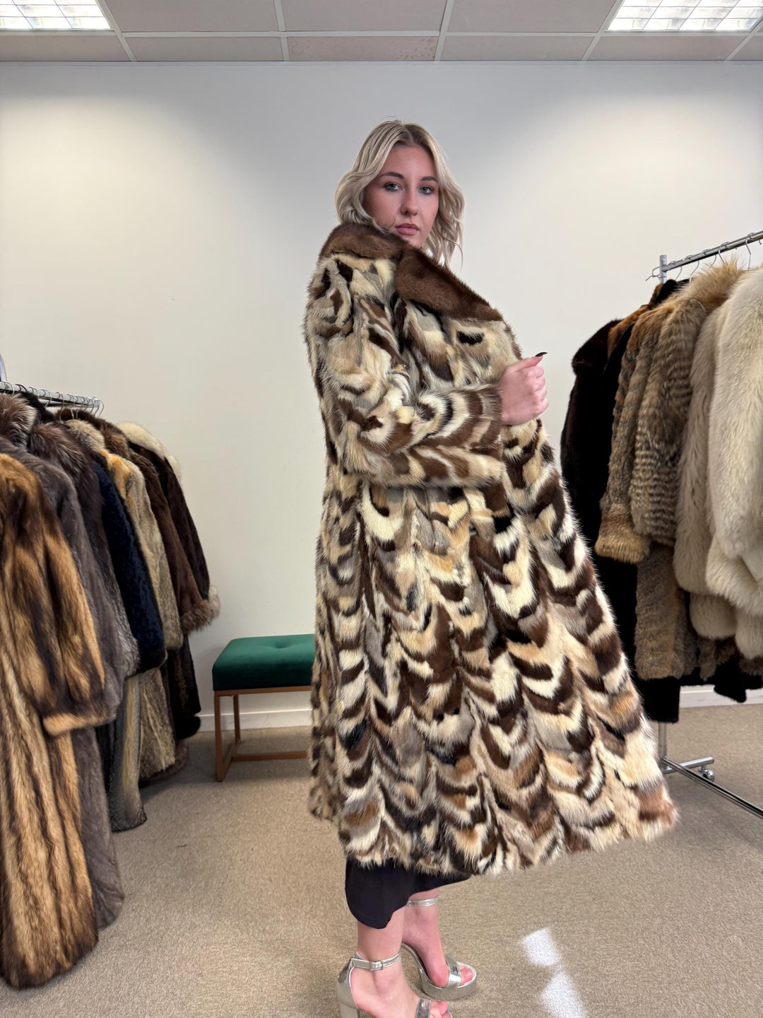 Colorful Mink Coat, Small Size, Dyed Mink Fur Coat, Mink Pieces Fur Coat, Vintage Fur Coat, Women's Fur Coat, Real Mink Coat, Long Mink Coat