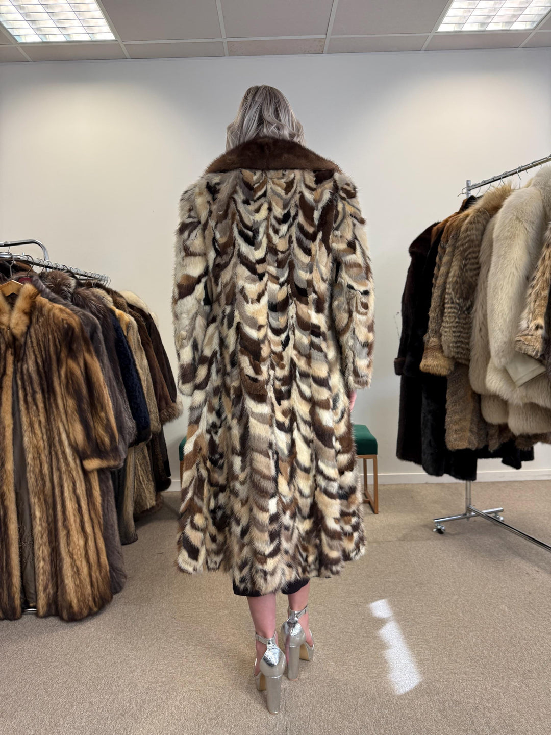 Colorful Mink Coat, Small Size, Dyed Mink Fur Coat, Mink Pieces Fur Coat, Vintage Fur Coat, Women's Fur Coat, Real Mink Coat, Long Mink Coat