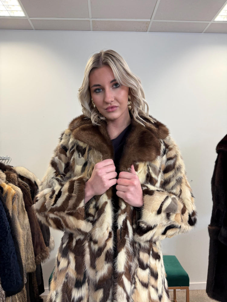 Colorful Mink Coat, Small Size, Dyed Mink Fur Coat, Mink Pieces Fur Coat, Vintage Fur Coat, Women's Fur Coat, Real Mink Coat, Long Mink Coat