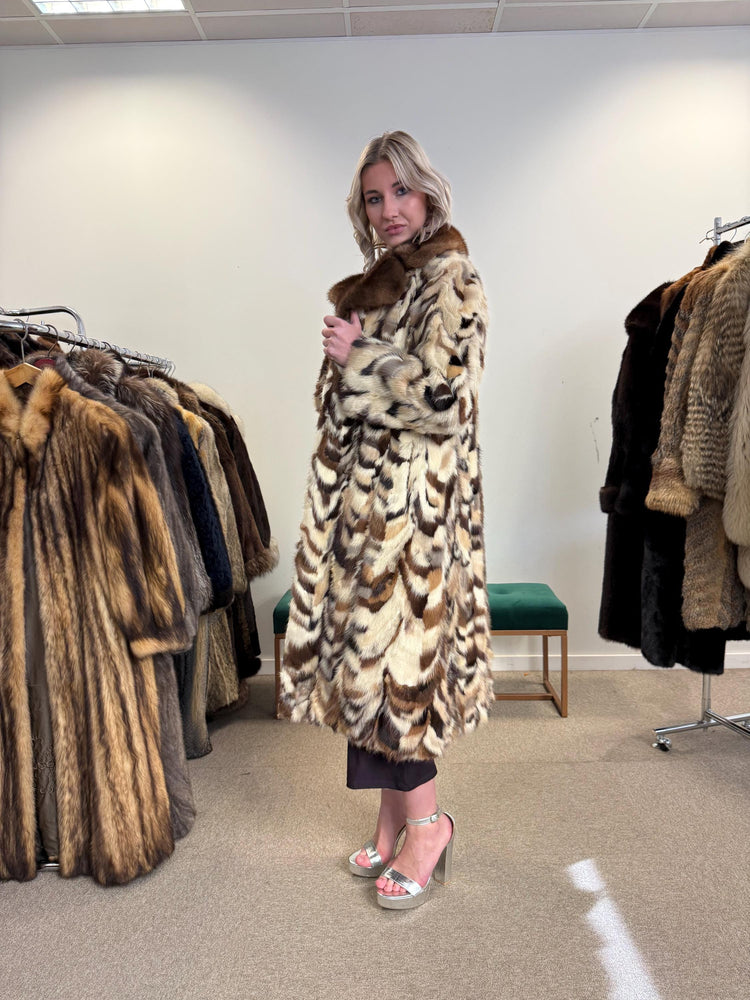 Colorful Mink Coat, Small Size, Dyed Mink Fur Coat, Mink Pieces Fur Coat, Vintage Fur Coat, Women's Fur Coat, Real Mink Coat, Long Mink Coat
