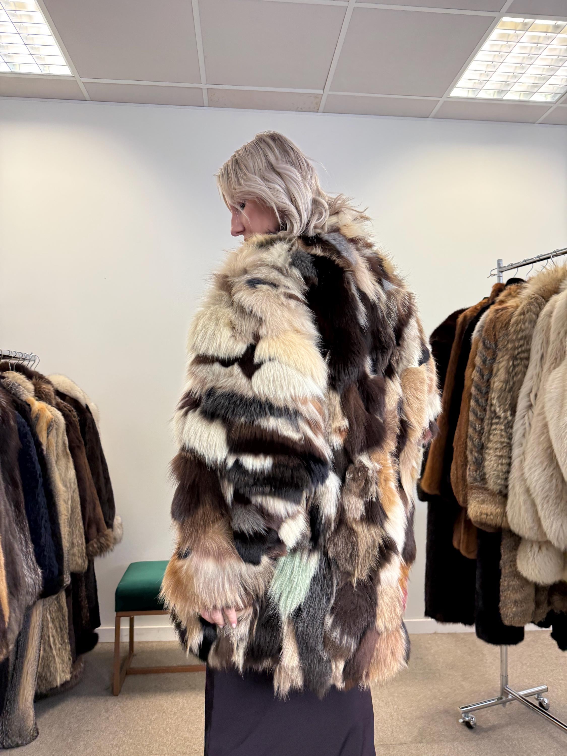 Colorful Mink Jacket, Large Size, Women's Fur Coat, Real Mink Jacket, Mink Jacket, Dyed Mink Fur Coat, Mink Pieces Fur, Vintage Fur Jacket