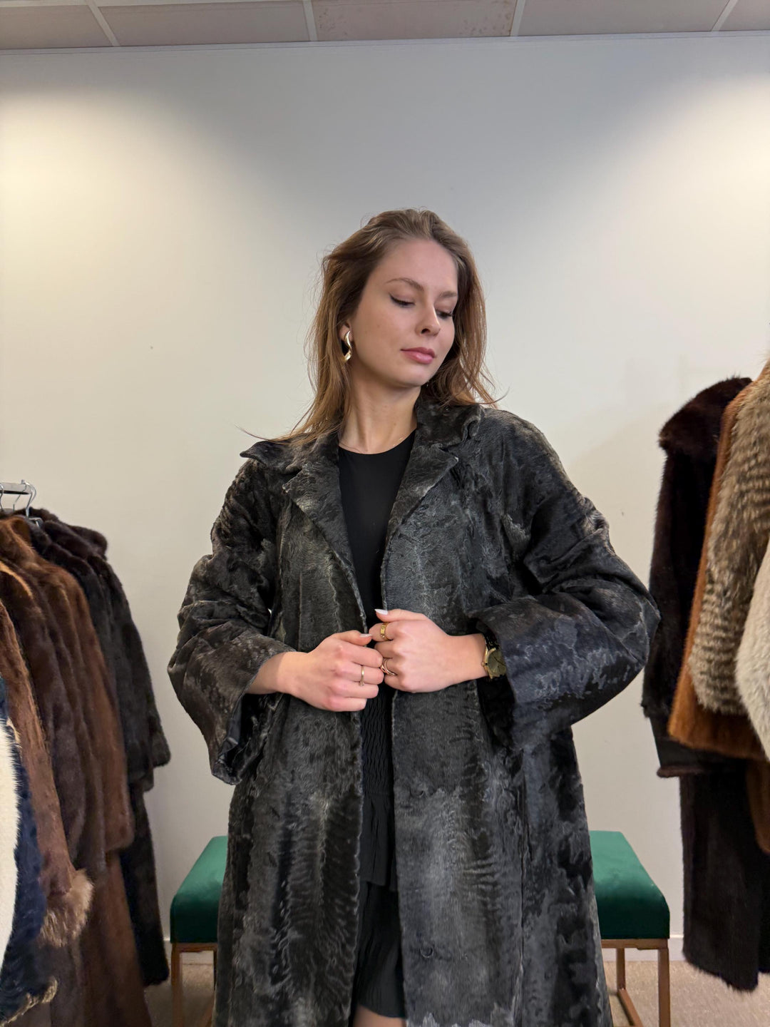 Full Length Astrakhan Coat, Grey Astrakhan Coat, Medium Size, Luxury Astrakhan Coat, Vintage Fur Coat, Women's Fur Coat, Astrakhan Coat