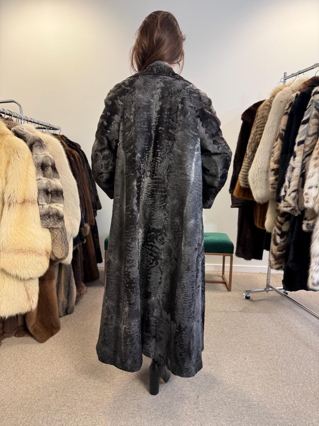 Full Length Astrakhan Coat, Grey Astrakhan Coat, Medium Size, Luxury Astrakhan Coat, Vintage Fur Coat, Women's Fur Coat, Astrakhan Coat