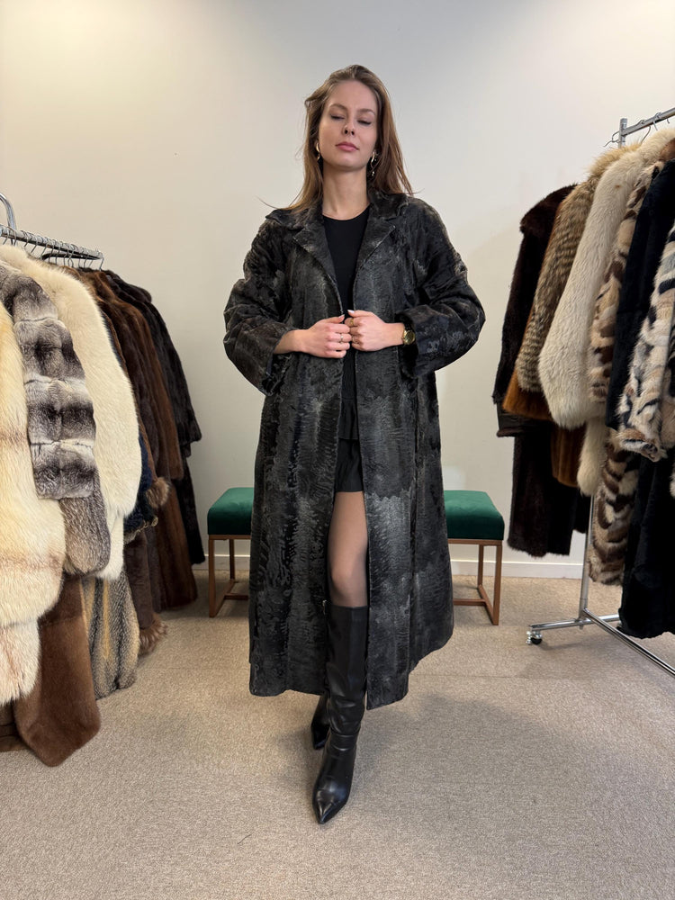 Full Length Astrakhan Coat, Grey Astrakhan Coat, Medium Size, Luxury Astrakhan Coat, Vintage Fur Coat, Women's Fur Coat, Astrakhan Coat