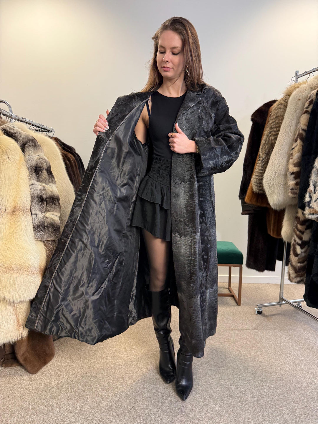 Full Length Astrakhan Coat, Grey Astrakhan Coat, Medium Size, Luxury Astrakhan Coat, Vintage Fur Coat, Women's Fur Coat, Astrakhan Coat