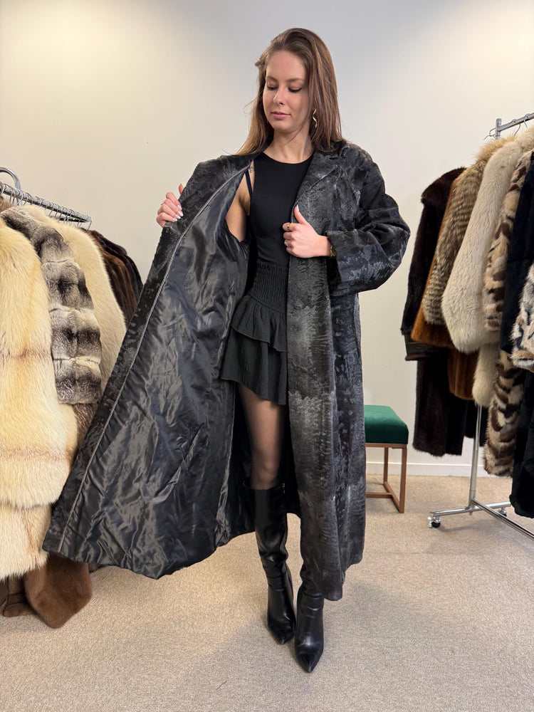 Full Length Astrakhan Coat, Grey Astrakhan Coat, Medium Size, Luxury Astrakhan Coat, Vintage Fur Coat, Women's Fur Coat, Astrakhan Coat