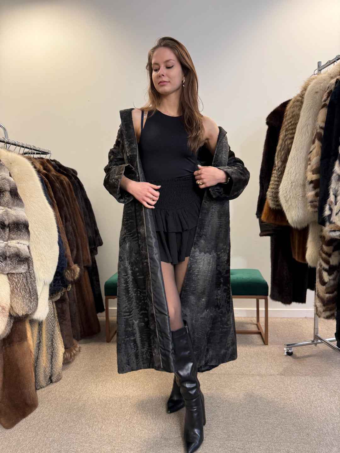 Full Length Astrakhan Coat, Grey Astrakhan Coat, Medium Size, Luxury Astrakhan Coat, Vintage Fur Coat, Women's Fur Coat, Astrakhan Coat