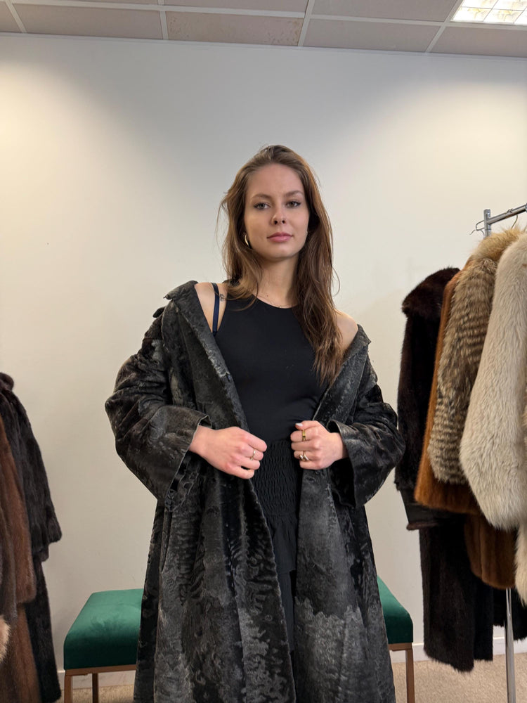 Full Length Astrakhan Coat, Grey Astrakhan Coat, Medium Size, Luxury Astrakhan Coat, Vintage Fur Coat, Women's Fur Coat, Astrakhan Coat