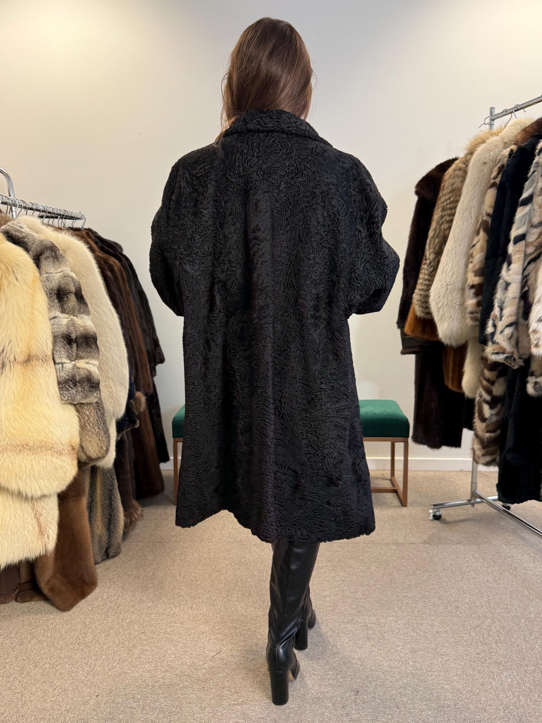 Black Astrakhan Coat, Thick Astrakhan Coat, XXL Size, Real Fur Coat, Vintage Fur Coat, Black Fur Coat, Women's Fur Coat