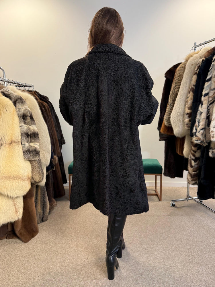 Black Astrakhan Coat, Thick Astrakhan Coat, XXL Size, Real Fur Coat, Vintage Fur Coat, Black Fur Coat, Women's Fur Coat