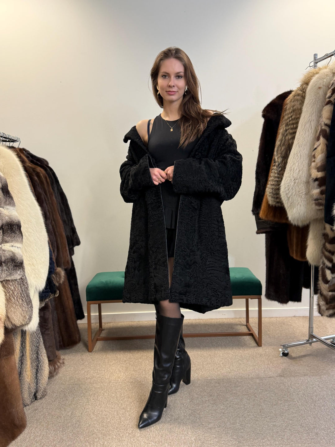 Black Astrakhan Coat, Thick Astrakhan Coat, XXL Size, Real Fur Coat, Vintage Fur Coat, Black Fur Coat, Women's Fur Coat