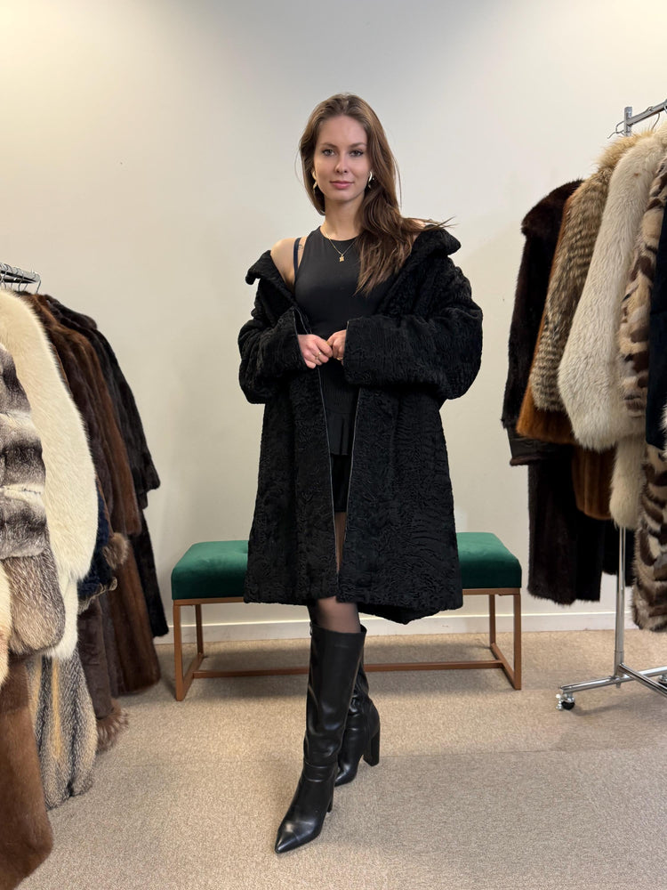 Black Astrakhan Coat, Thick Astrakhan Coat, XXL Size, Real Fur Coat, Vintage Fur Coat, Black Fur Coat, Women's Fur Coat