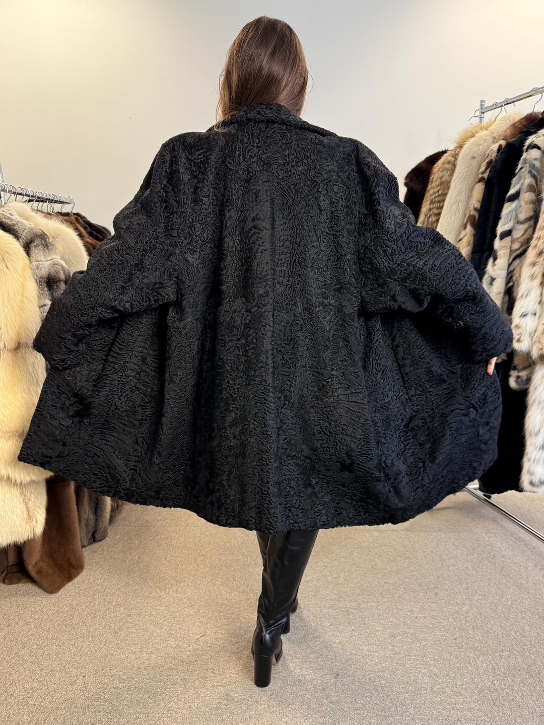 Black Astrakhan Coat, Thick Astrakhan Coat, XXL Size, Real Fur Coat, Vintage Fur Coat, Black Fur Coat, Women's Fur Coat