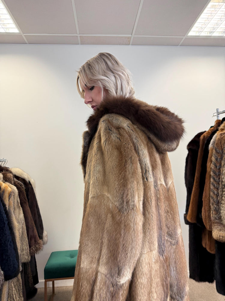 Muskrat Fur Coat, Hooded Muskrat Coat, Medium Size, Vintage Fur Coat, Soft Muskrat Coat, Brown Fur Coat, Women's Fur Coat, Real Muskrat Fur