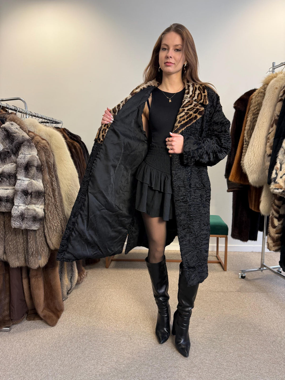 Astrakhan Fur Coat, Thick Astrakhan Coat, XXL Size, Real Fur Coat, Black Astrakhan, Vintage Fur Coat, Black Fur Coat, Women's Fur Coat