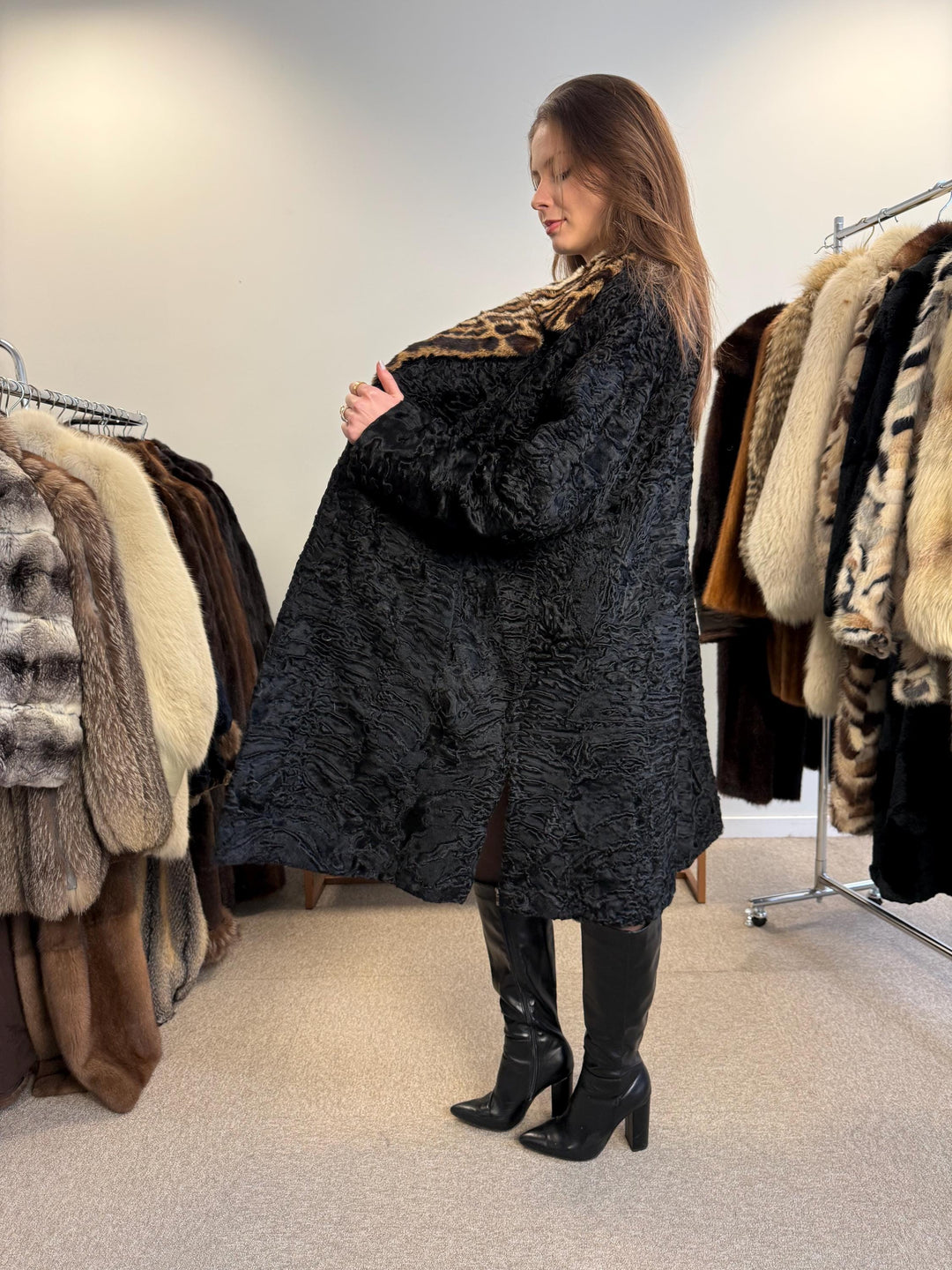 Astrakhan Fur Coat, Thick Astrakhan Coat, XXL Size, Real Fur Coat, Black Astrakhan, Vintage Fur Coat, Black Fur Coat, Women's Fur Coat
