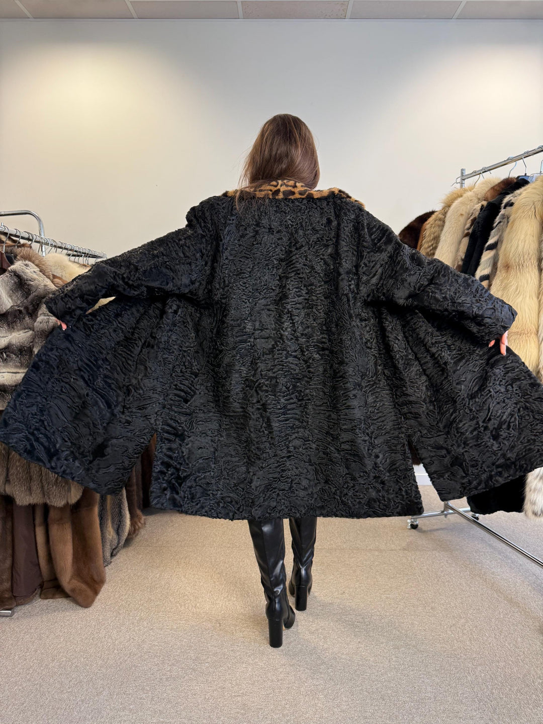 Astrakhan Fur Coat, Thick Astrakhan Coat, XXL Size, Real Fur Coat, Black Astrakhan, Vintage Fur Coat, Black Fur Coat, Women's Fur Coat