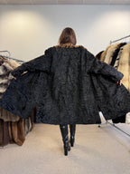 Astrakhan Fur Coat, Thick Astrakhan Coat, XXL Size, Real Fur Coat, Black Astrakhan, Vintage Fur Coat, Black Fur Coat, Women's Fur Coat