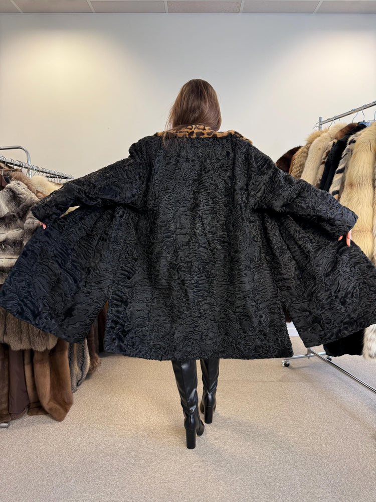 Astrakhan Fur Coat, Thick Astrakhan Coat, XXL Size, Real Fur Coat, Black Astrakhan, Vintage Fur Coat, Black Fur Coat, Women's Fur Coat