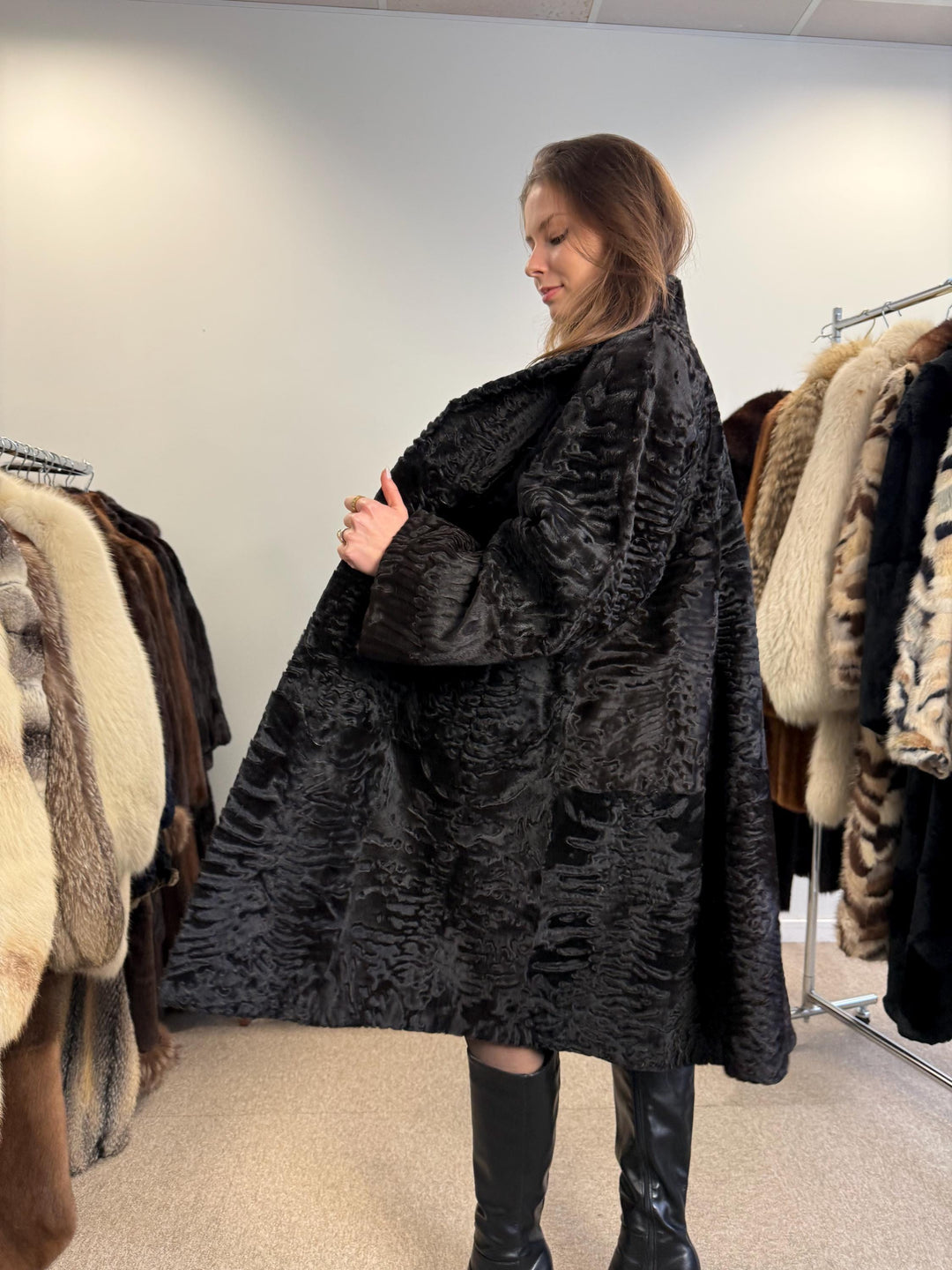 Luxury Astrakhan Coat, Black Astrakhan Fur, XL Size, Real Fur Coat, Designer Fur Coat, Women's Fur Coat, Vintage Fur Coat, Astrakhan Coat