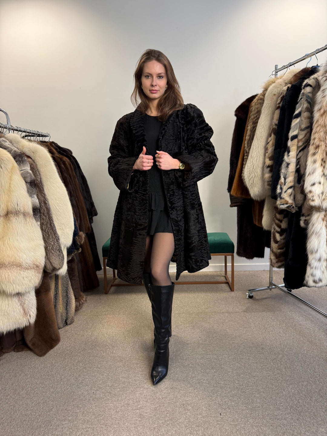 Luxury Astrakhan Coat, Black Astrakhan Fur, XL Size, Real Fur Coat, Designer Fur Coat, Women's Fur Coat, Vintage Fur Coat, Astrakhan Coat